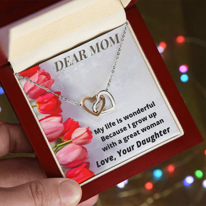 Gift For Mummy From Daughter- Together Forever Love Daughter Interlocking Hearts Necklace