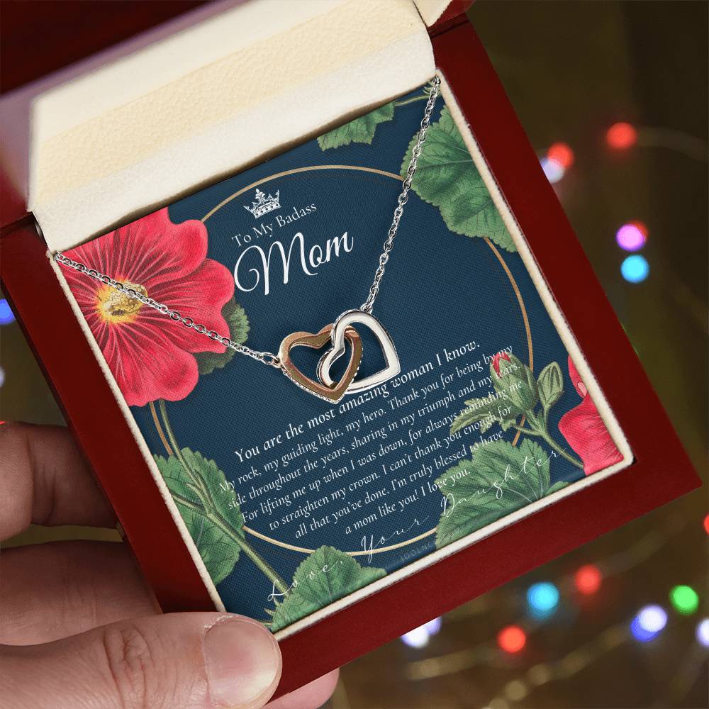 To My Badass Mom Necklace Mother’S Day Gift Daughter To Mom Gift Gift From Daughter To Mom On Wedding Day Mom Gift Birthday Gift Interlocking Hearts Necklace