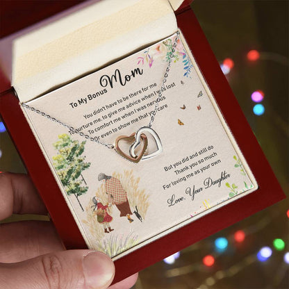 To My Bonus Mom Interlocking Hearts Necklace Mother'S Day Message Card Gift From Bonus Daughter