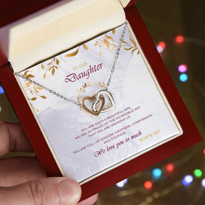 Interlocking Heart Necklace To Your Daughter – From Mom & Dad With Love – Jewelry Gift B1D6T2 Interlocking Hearts Necklace