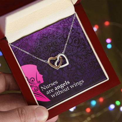 Nurses Are Angels Without Wings - Interlocking Heart Necklace Interlocking Hearts Necklace