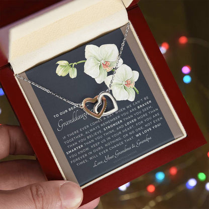 Gift For Granddaughter From Grandma & Grandpa To Our Granddaughter Live Your Dreams Birthday Graduation Christmas Interlocking Hearts Necklace