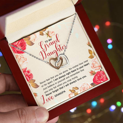 To My Granddaughter From Grandpa - I Am Always Right There In Your Heart. Interlocking Hearts Necklace
