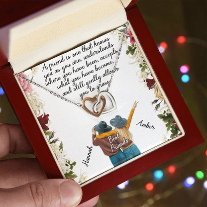 Best Friend Gift Necklace Interlocking Hearts Necklace Gift For Best Friend Birthday Gift For Friend Bff Necklace Gift Custom Name Card