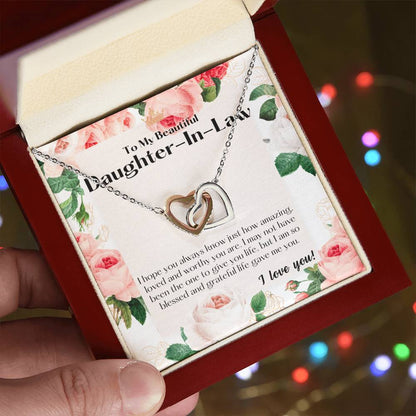 To My Bonus Daughter Bonus Daughter Gift Daughter In Law Gift Daughter In Law Birthday Gift Daugther In Law Interlocking Hearts Necklace