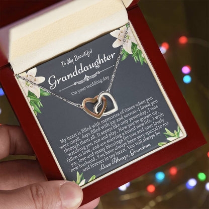 To My Granddaughter On Her Wedding Day Bride Gift From Grandma Granddaughter Wedding Necklace Heartfelt Gift From Nana Nanny Bride Gift Interlocking Hearts Necklace