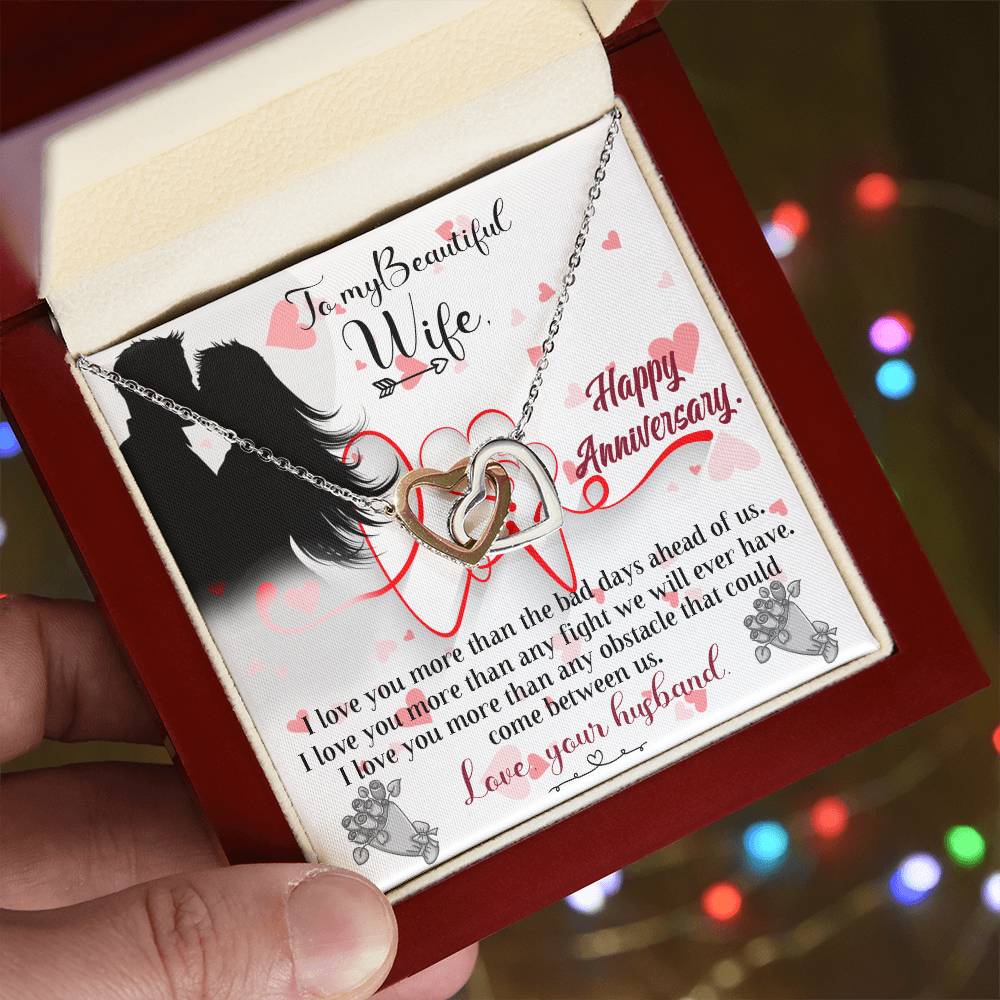 Love Birthday To My Beautiful Wife. Interlocking Hearts Necklace