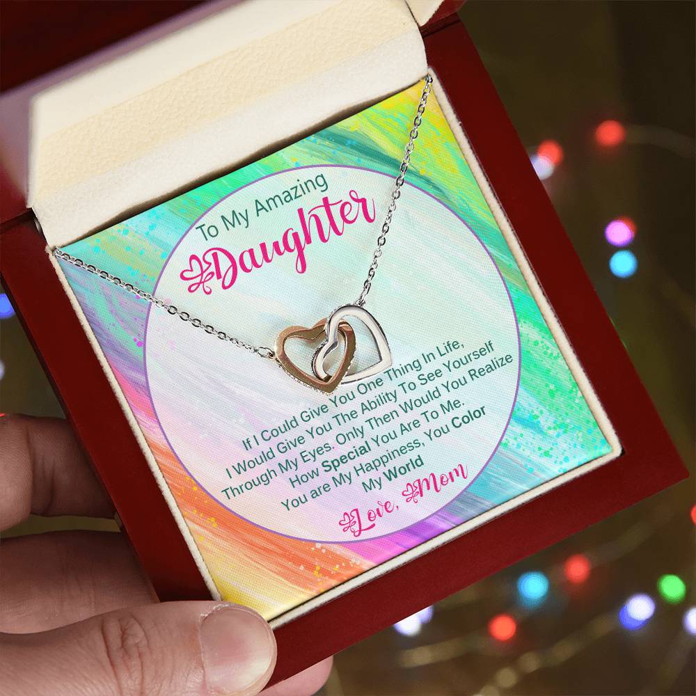 Heart-Melting Gift For Daughter From Mom - You Color My World Interlocking Hearts Necklace