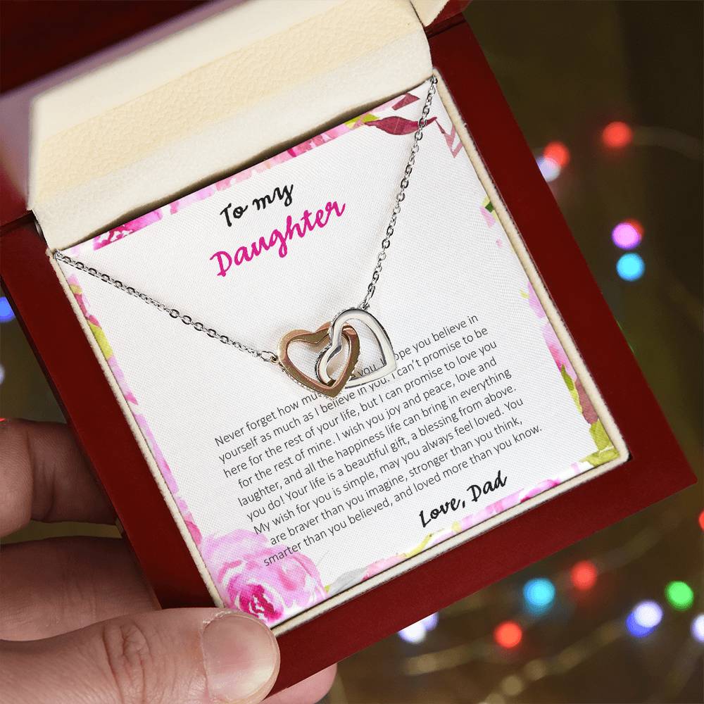 To My Daughter Never Forget How Much I Love You - Love Dad Interlocking Hearts Necklace