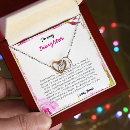 To My Daughter Never Forget How Much I Love You - Love Dad Interlocking Hearts Necklace