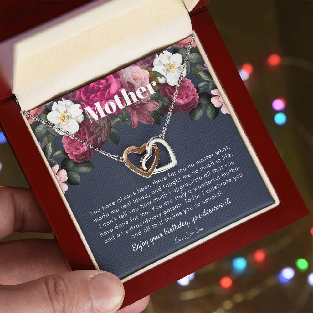 Mother'S Birthday Gift Necklace For Mom'S Birthday Elegant Gift For Mom From Son Best Mom Gift Message Card Interlocking Hearts Necklace