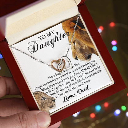 To My Daughter This Old Lion Will Always Have Your Back Interlocking Heart Necklace Daughter Necklace From Dad Interlocking Hearts Necklace