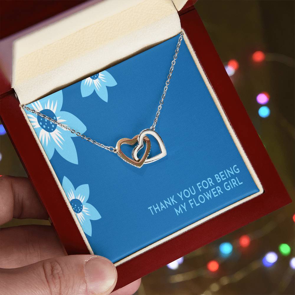 Flower Girl Necklace Personalized Flower Girl Gift Bridal Party Gift Thank You For Being My Flower Girl Card Wedding Gift Box Interlocking Hearts Necklace