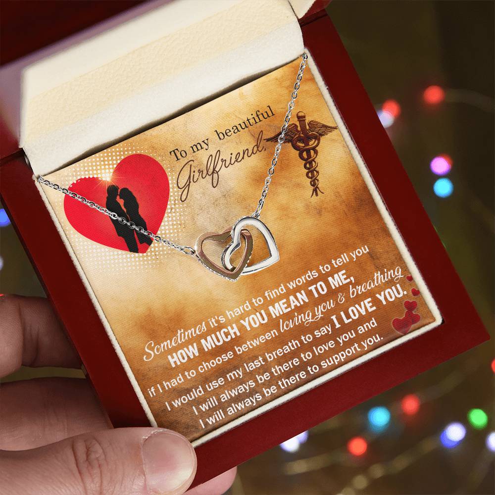 To My Beautiful Girlfriend - I Would Use My Last Breath To Say I Love You - Interlocking Heart Necklace Interlocking Hearts Necklace