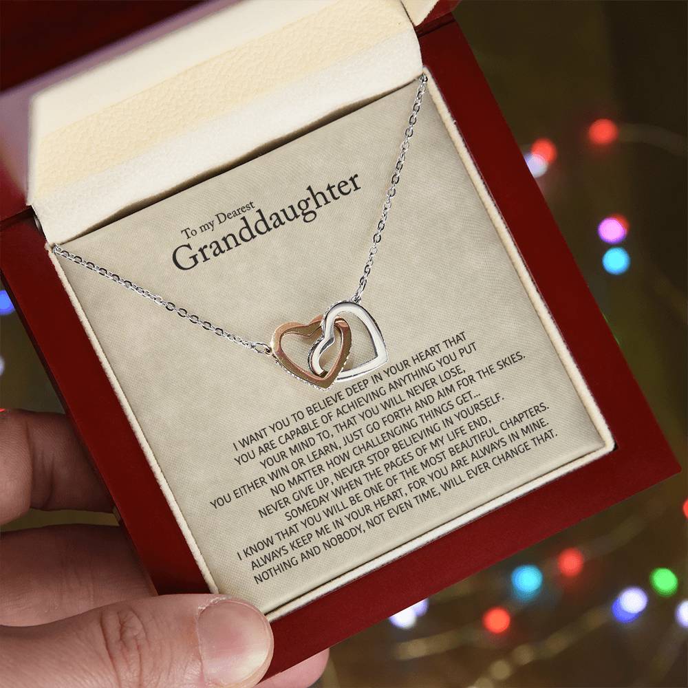 To My Dearest Granddaughter - Love Gift For Granddaughters All Ages - Interlocking Hearts Necklace