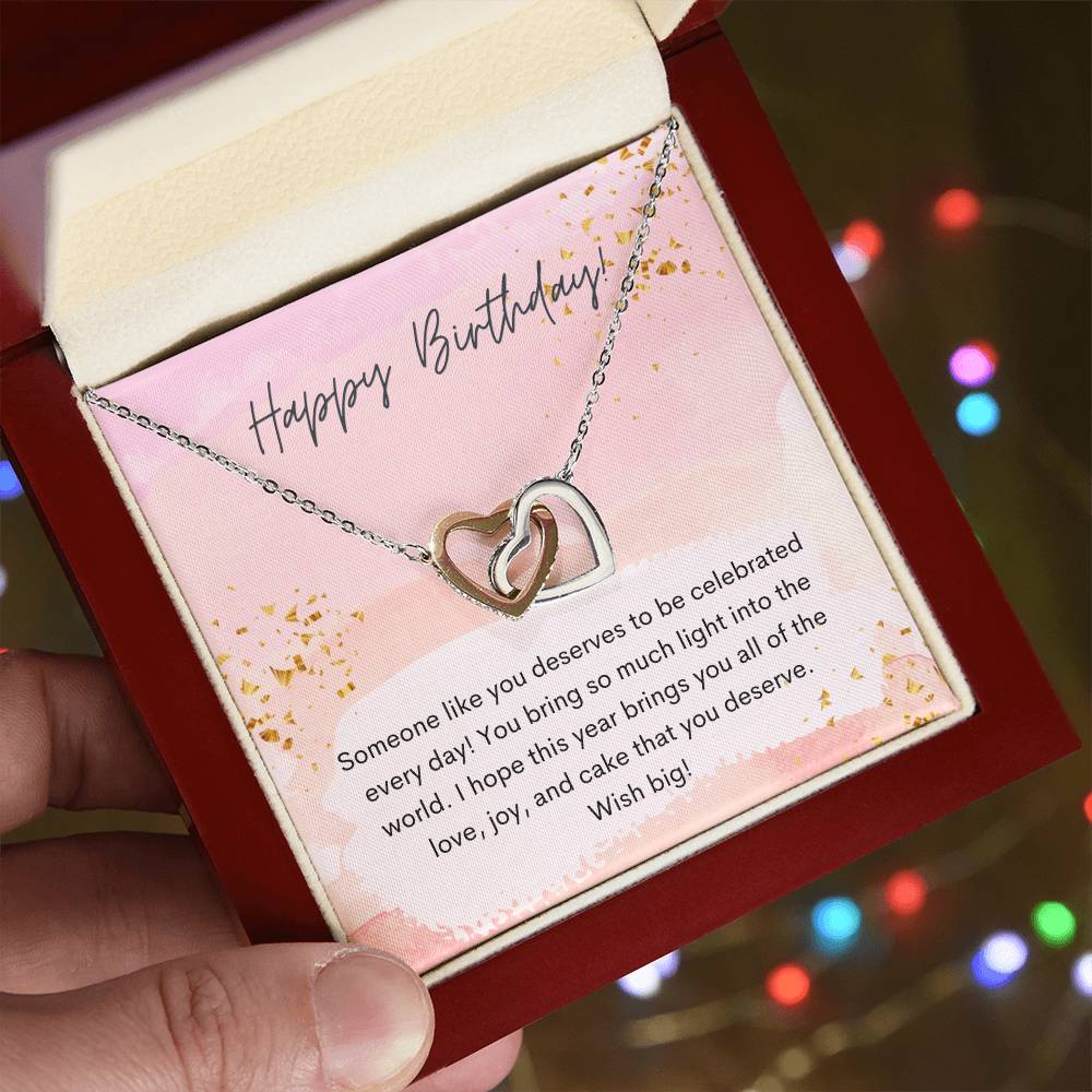 Happy Birthday Interlocking Hearts Necklace Pink Swatches