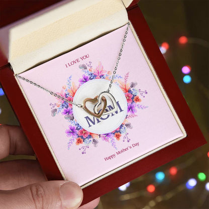 Happy Mother'S Day - Two Hearts Embellished With Cubic Zirconia Stones Interlocking Hearts Necklace