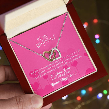 To My Girlfriend - You Take My Breath Away - Hearts Necklace Interlocking Hearts Necklace