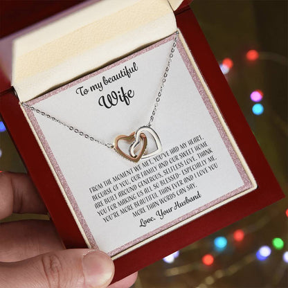 To My Beautiful Wife From The Moment We Met - Pink Interlocking Hearts Necklace