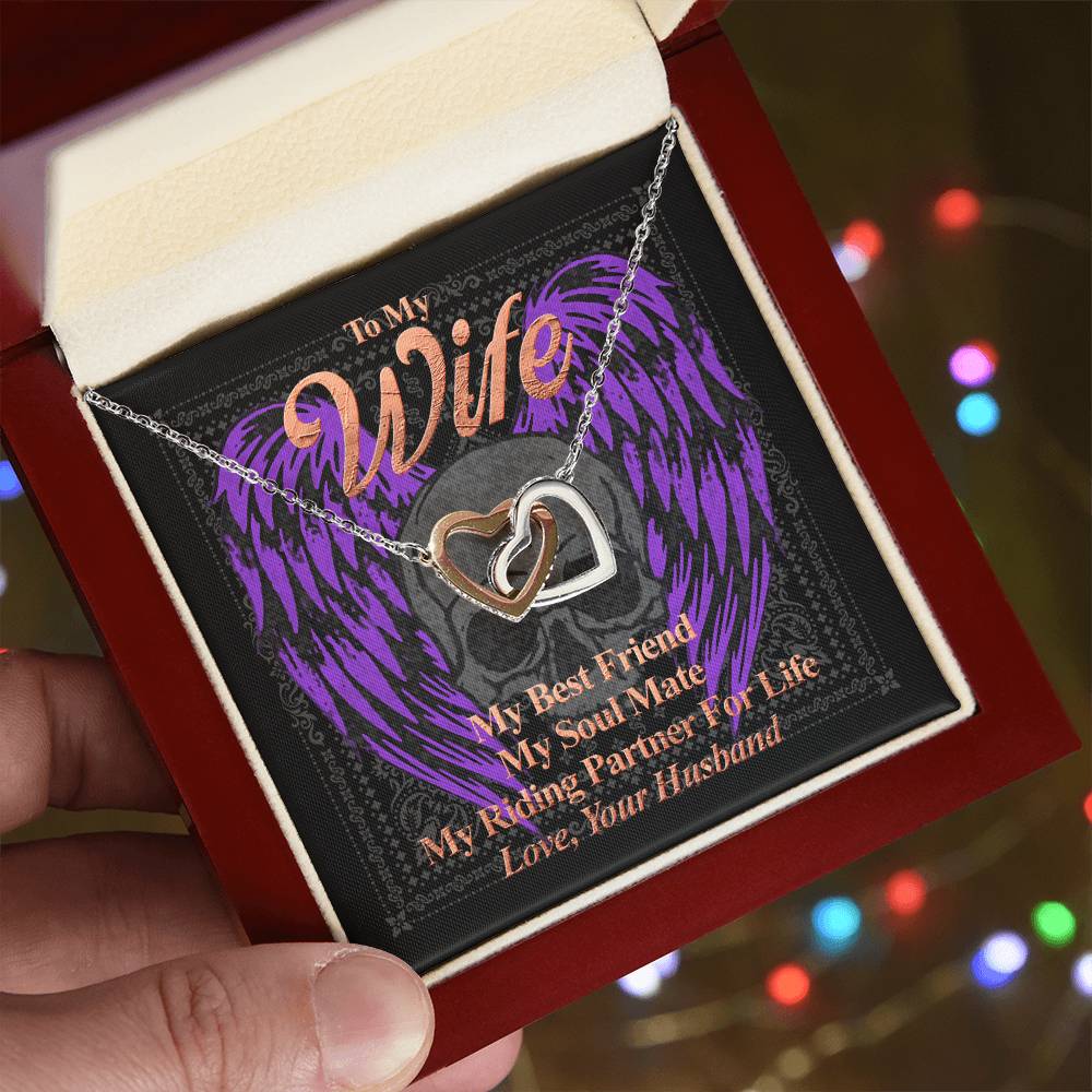 To My Wife My Best Friend My Riding Partner For Life. Gift For A Wife Who Rides Interlocking Hearts Necklace