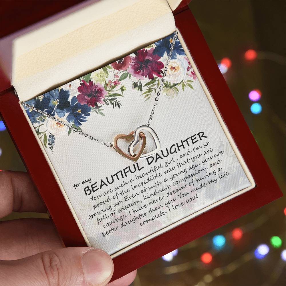 To My Daughter - Mom - Best Gift For Daughter - Heart Necklace Interlocking Hearts Necklace