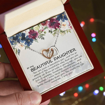 To My Daughter - Mom - Best Gift For Daughter - Heart Necklace Interlocking Hearts Necklace