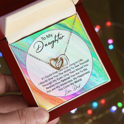 You Color My World - Gift For Daughter From Dad Interlocking Hearts Necklace
