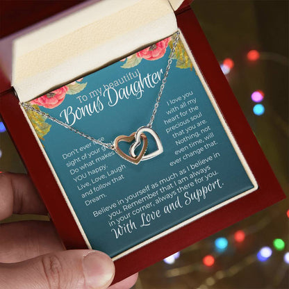 Stepdaughter Love & Support Gift From Stepmom Step Dad - Hearts Interlocking Hearts Necklace