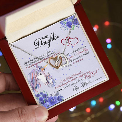 To My Daughter Unicorn Interlocking Hearts Necklace Birthday Message Card