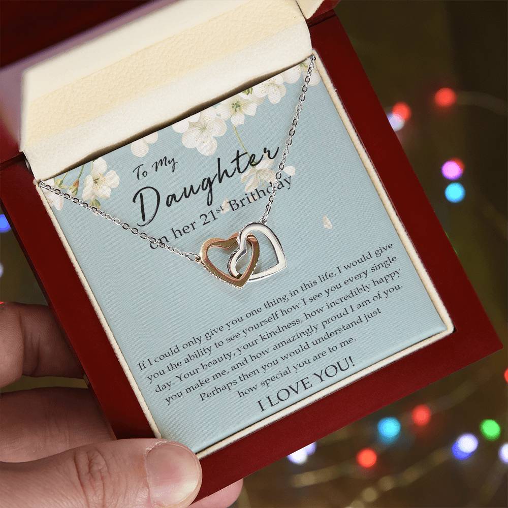 To My Daughter 21St Birthday Gift Daughter Necklace Happy Birthday Daughter Birthday Jewelry Birthday Gift For Daughter Interlocking Hearts Necklace