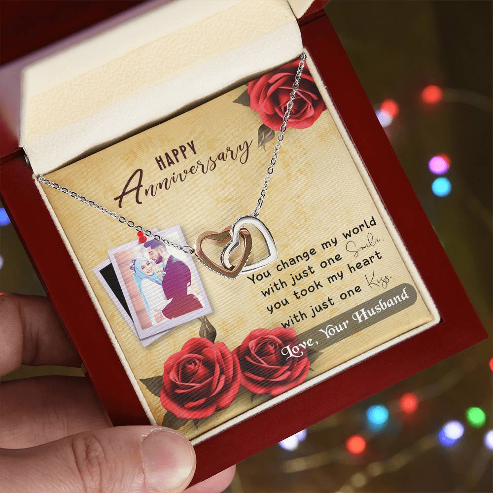 Anniversary Best Gift For Wife Interlocking Hearts Necklace With On Demand Message Card