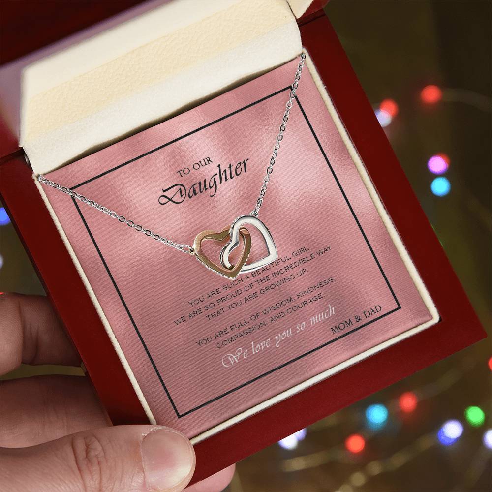 Interlocking Heart Necklace To Your Daughter – From Mom & Dad With Love – Jewelry Gift B1D3T2 Interlocking Hearts Necklace