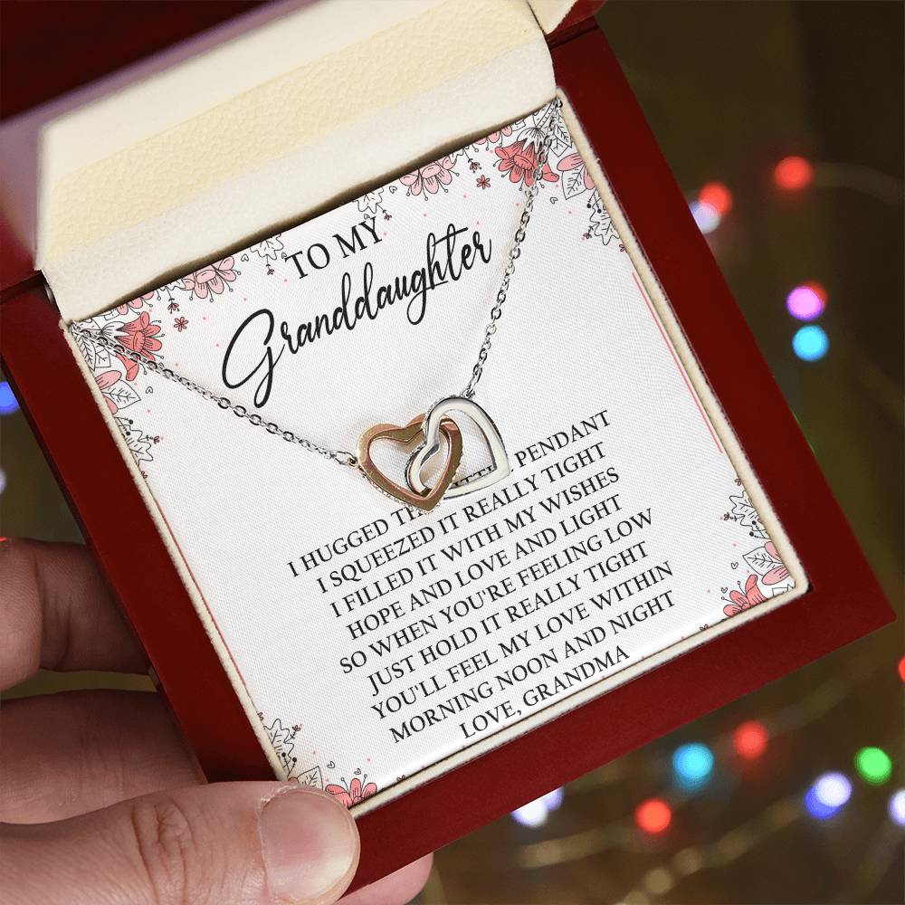 To My Granddaughter Interlocking Hearts Necklace Message Card