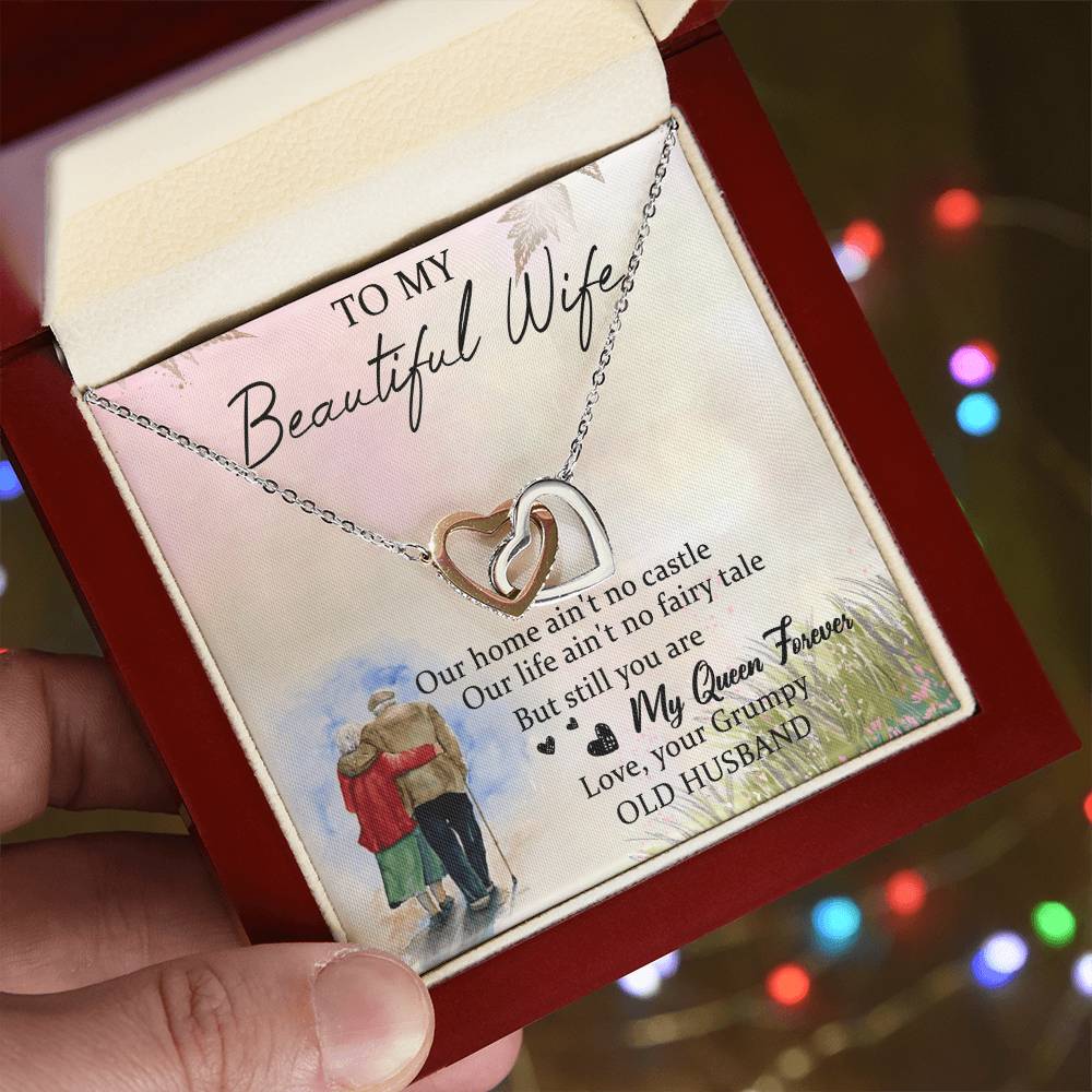 To My Beautiful Wife Interlocking Hearts Necklace Message Card