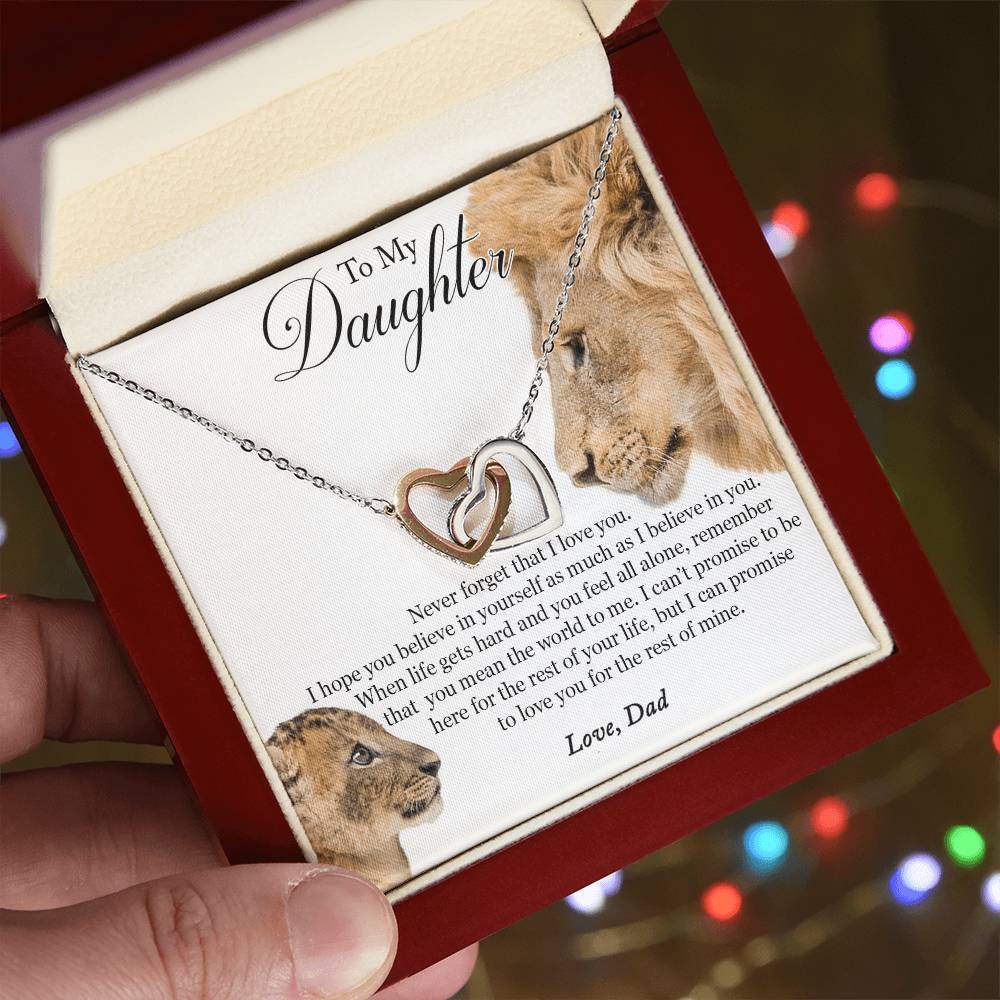 To My Daughter - This Old Lion Will Always Have Your Back Interlocking Hearts Necklace