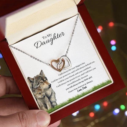 To My Daughter - I Will Always Be Your Biggest Fan Wolf And Pup Interlocking Hearts Necklace