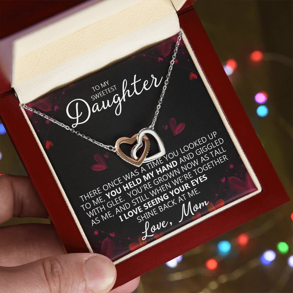 To My Daughter - You Are My Heart - Unique Heart Bonding Necklace Gift Set Interlocking Hearts Necklace