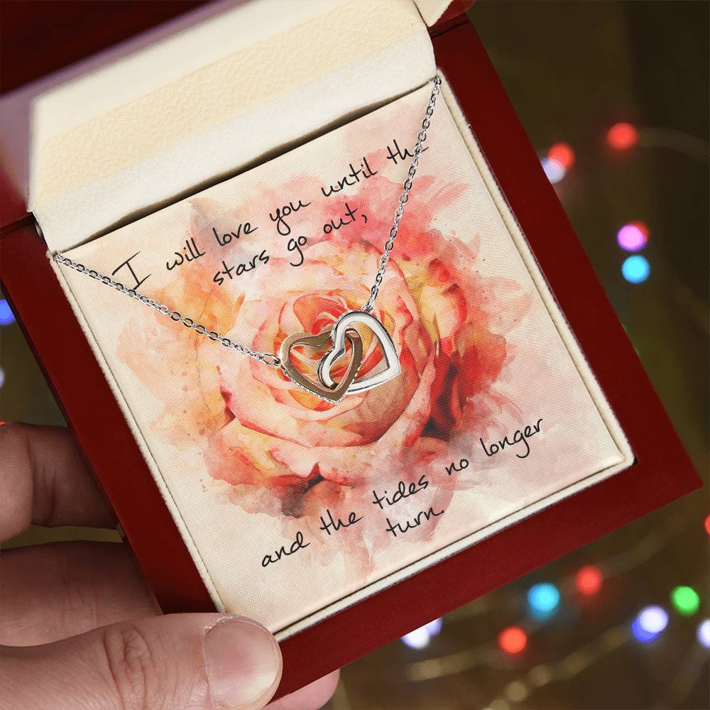 Interlocking Hearts Necklace – Pink Rose Message Card