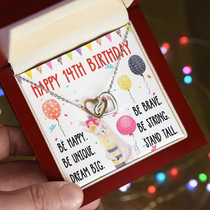 14Th Birthday Necklace Gift For Girl Daughter Birthday Gift For 14 Years Old Teen Birthday Gift Cute Llama Interlocking Hearts Necklace