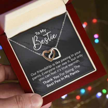 To My Bestie - Our Friendship Is Like Peeing - Interlocked Hearts Necklace Interlocking Hearts Necklace