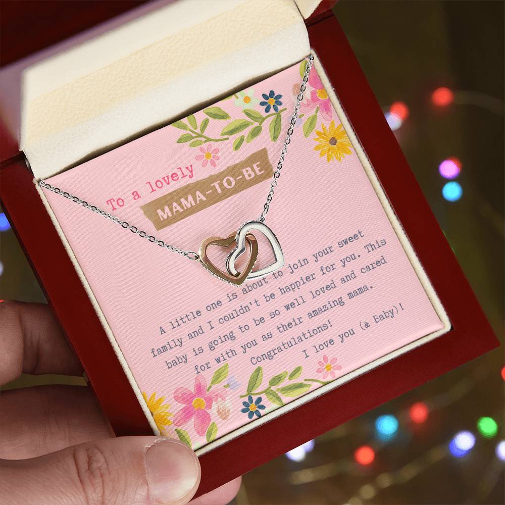 Mama To Be Interlocking Hearts Necklace Pink Floral Baby Shower