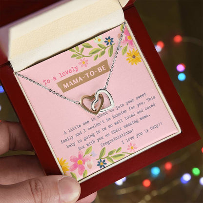 Mama To Be Interlocking Hearts Necklace Pink Floral Baby Shower