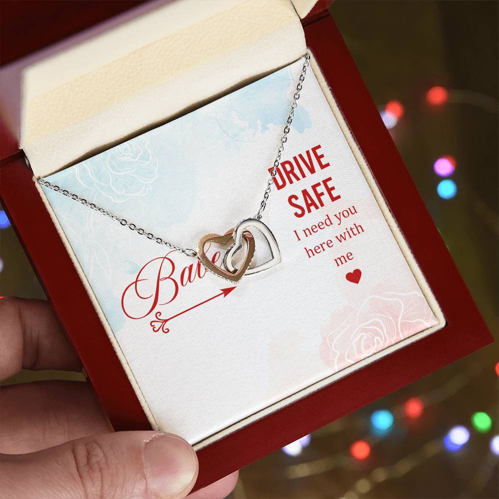 Babe - Drive Safe I Need You Here With Me - Interlocking Heart Necklace Interlocking Hearts Necklace