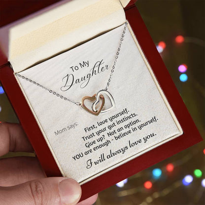 Gift For Daughter Linked Hearts Mom Says Encouragement Message Interlocking Hearts Necklace