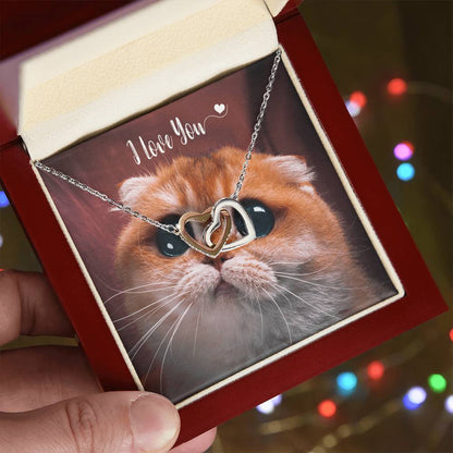 I Love You Cute Gift - Kitten Hearts Necklace Interlocking Hearts Necklace