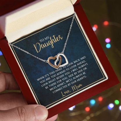 To My Daughter - Unique Heart Bonding Necklace Gift Set Interlocking Hearts Necklace