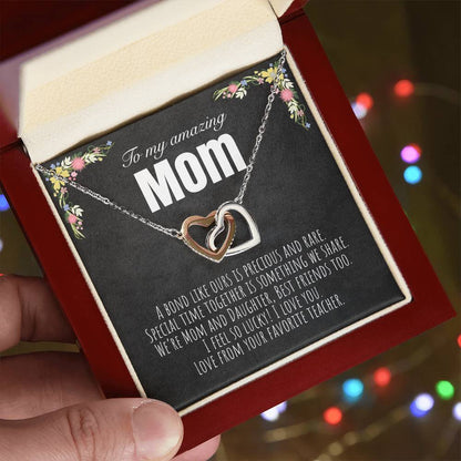 To My Mom - From Your Favorite Teacher Interlocking Hearts Necklace