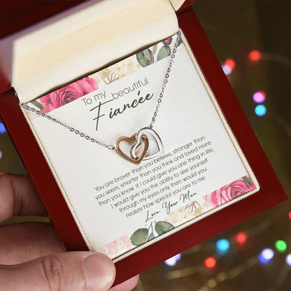 To My Beautiful Fiancé Interlocking Hearts Necklace Message Card