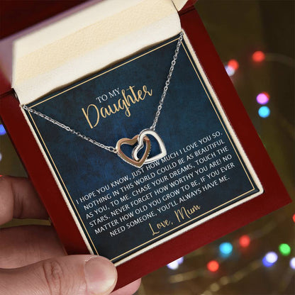 To My Daughter - Unique Heart Bonding Necklace Gift Set Interlocking Hearts Necklace