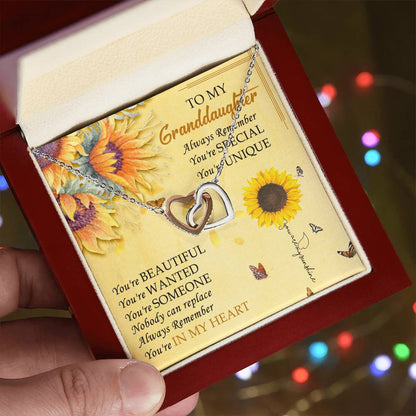 To My Granddaughter Interlocking Hearts Necklace Message Card